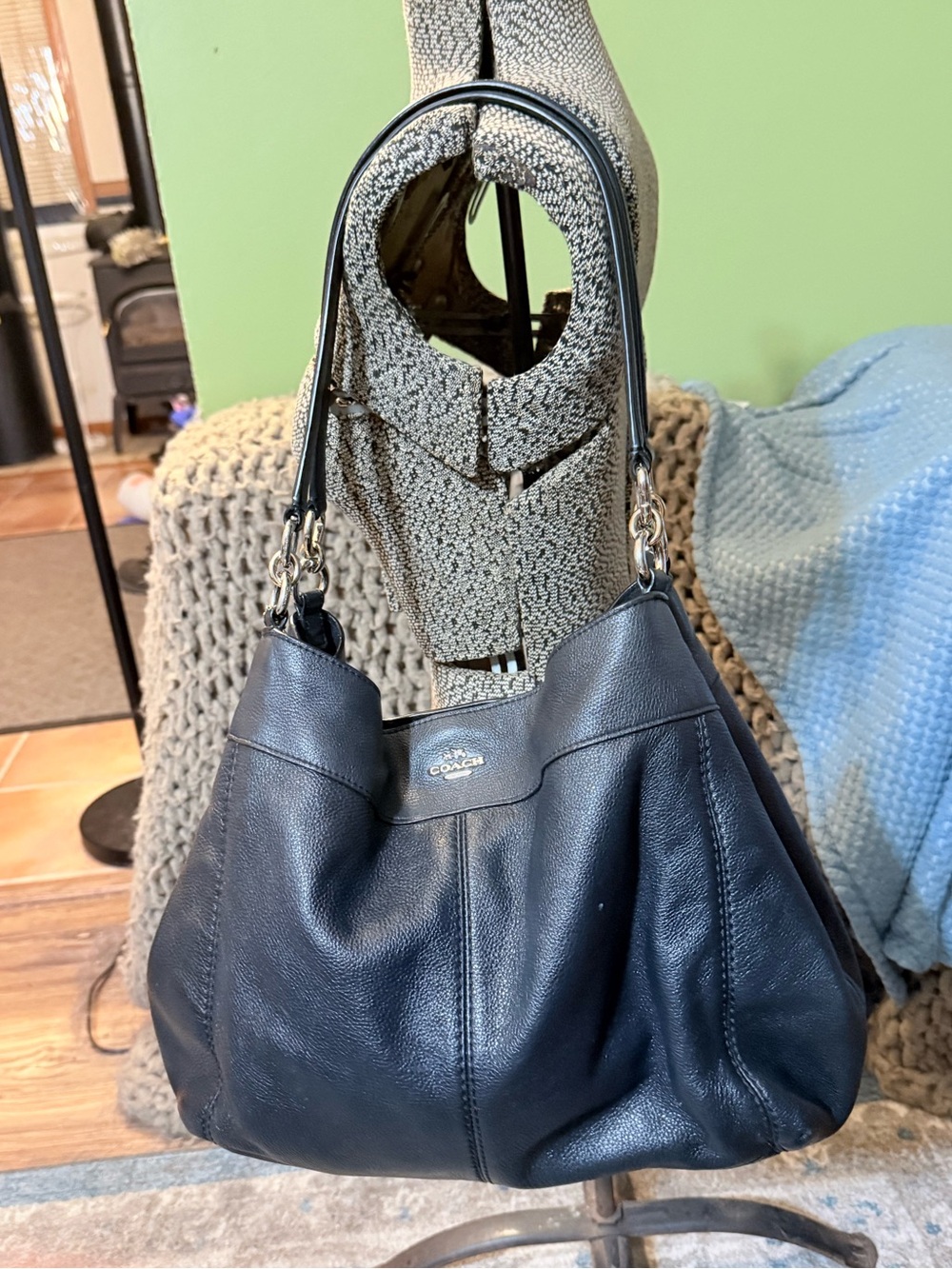 Coach Black Pebbled Leather Lexy Hobo Shoulder Bag with Gold Hardware